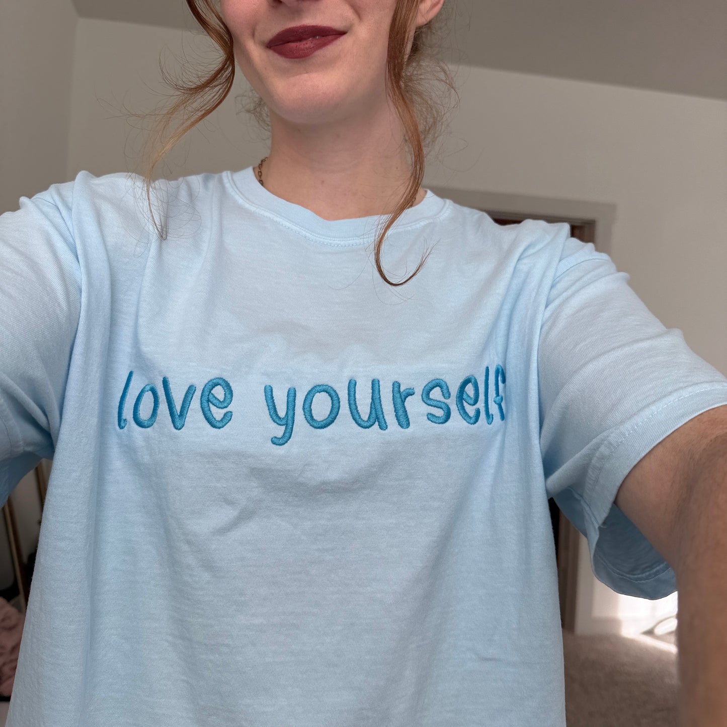 Baby Blue Embroidered Love Yourself T-shirt