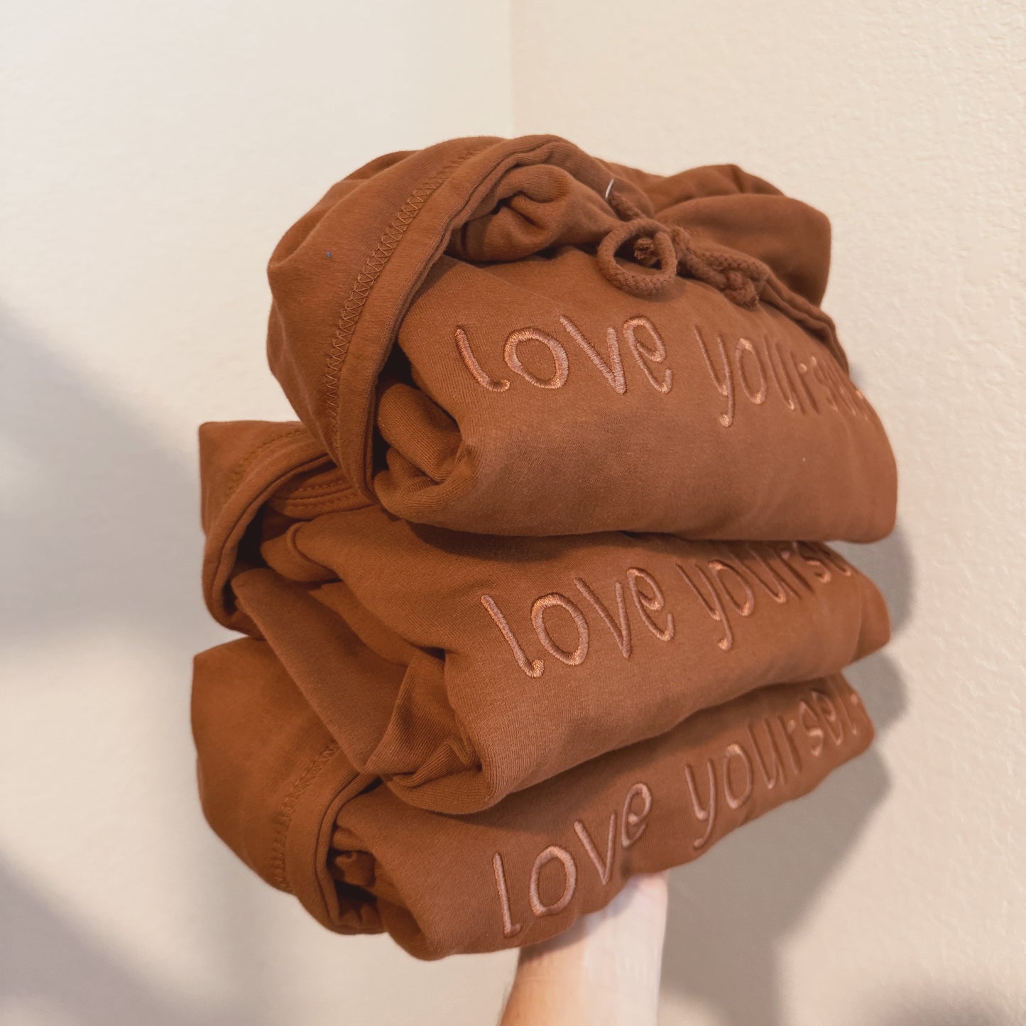 Honey Bear Brown Monochromatic Love Yourself Embroidered Hoodie