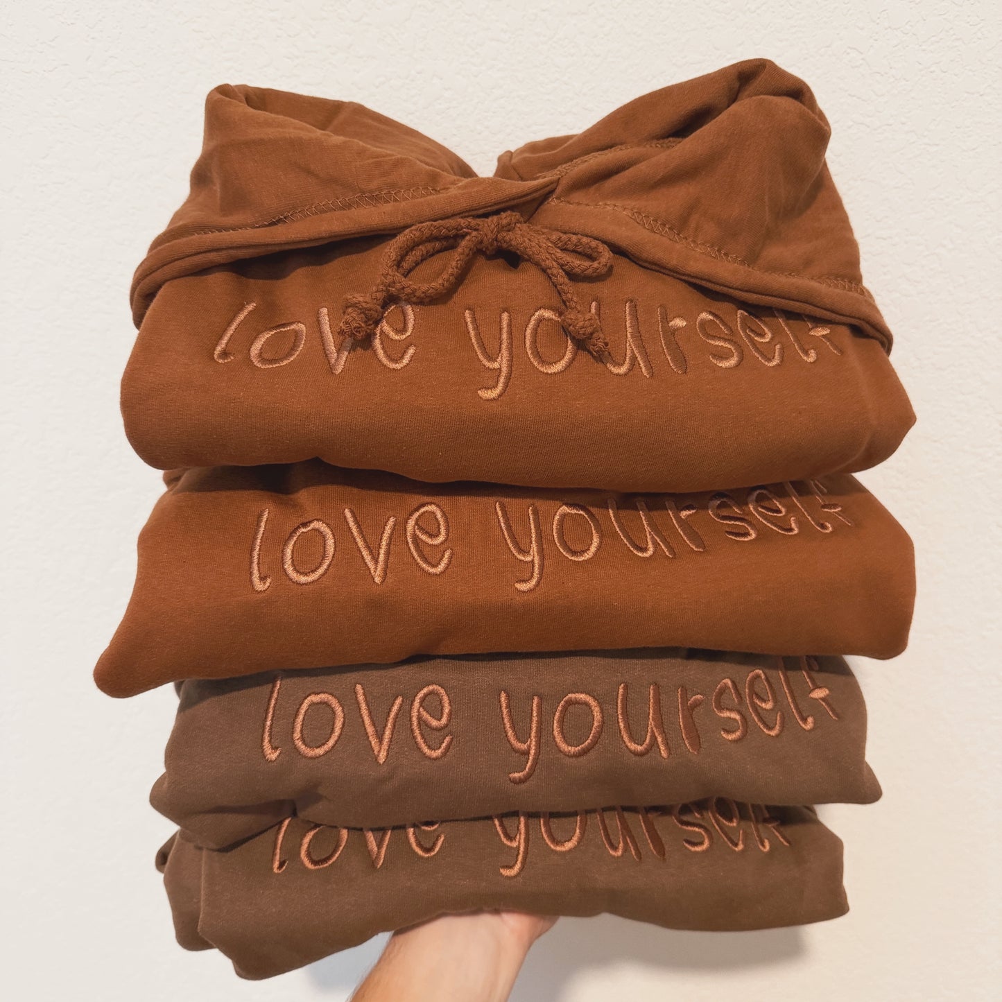 Honey Bear Brown Monochromatic Love Yourself Embroidered Hoodie