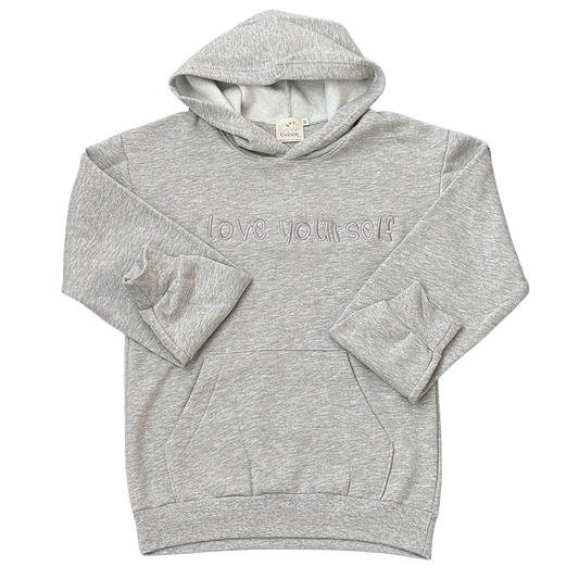 Gentle Cloud Grey Monochromatic Embroidered Love Yourself Hoodie