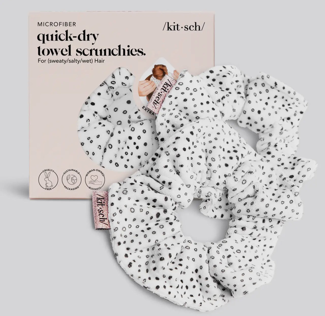 Polka Dot Black & White Towel Scrunchie (Pack of 2)