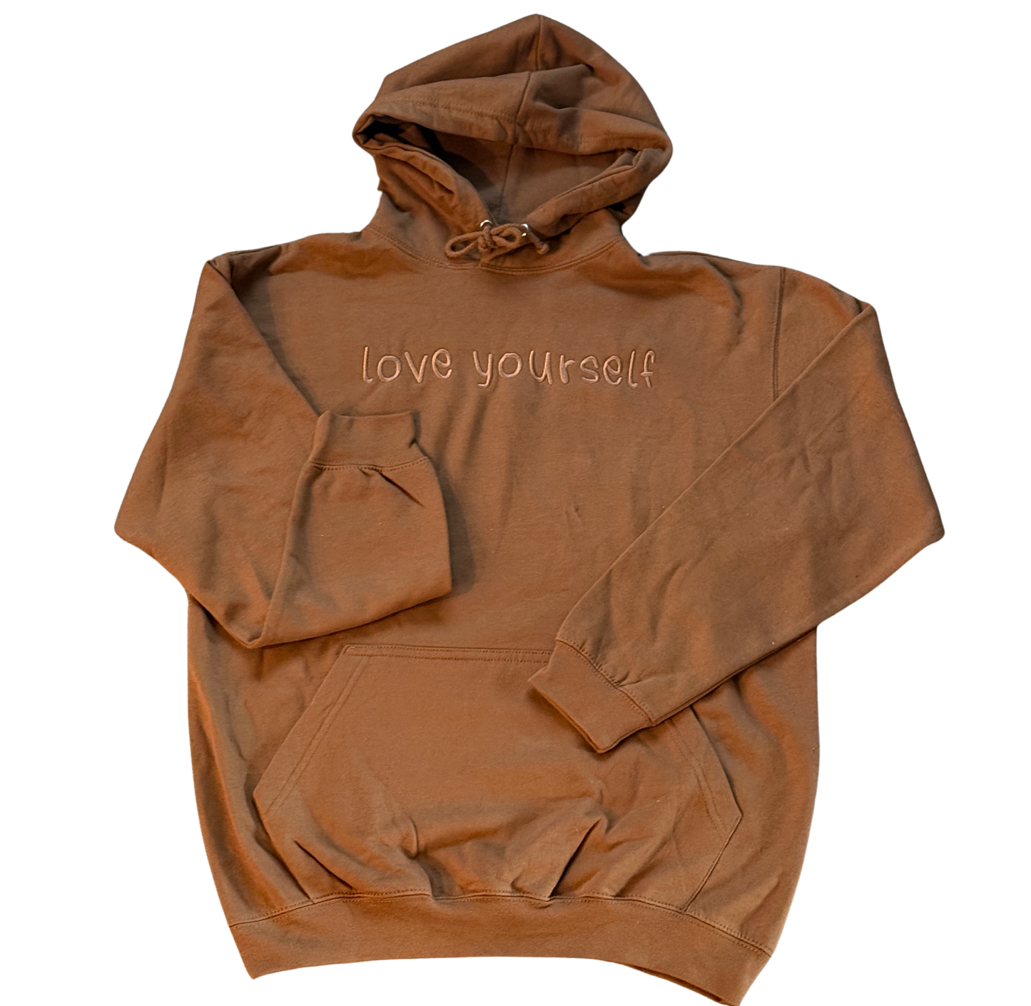 Honey Bear Brown Monochromatic Love Yourself Embroidered Hoodie