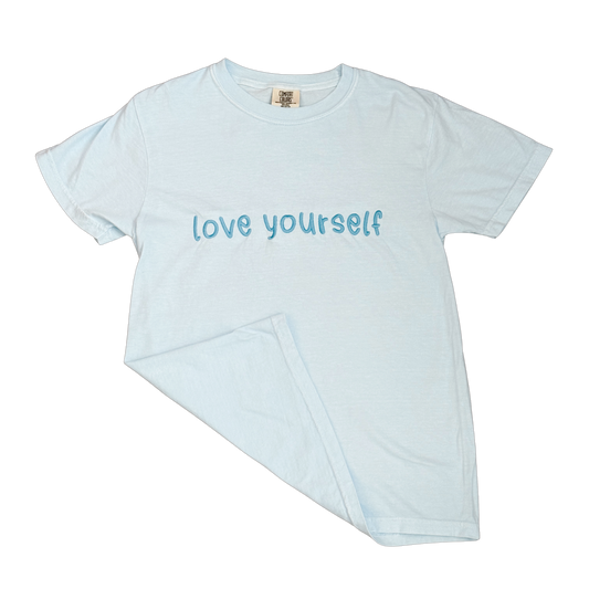 Baby Blue Embroidered Love Yourself T-shirt