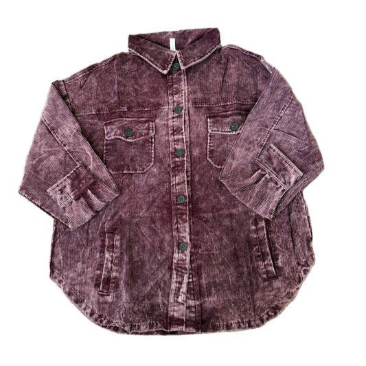 Thick Wine Purple Corduroy Ribbed Long Sleeve Shacket