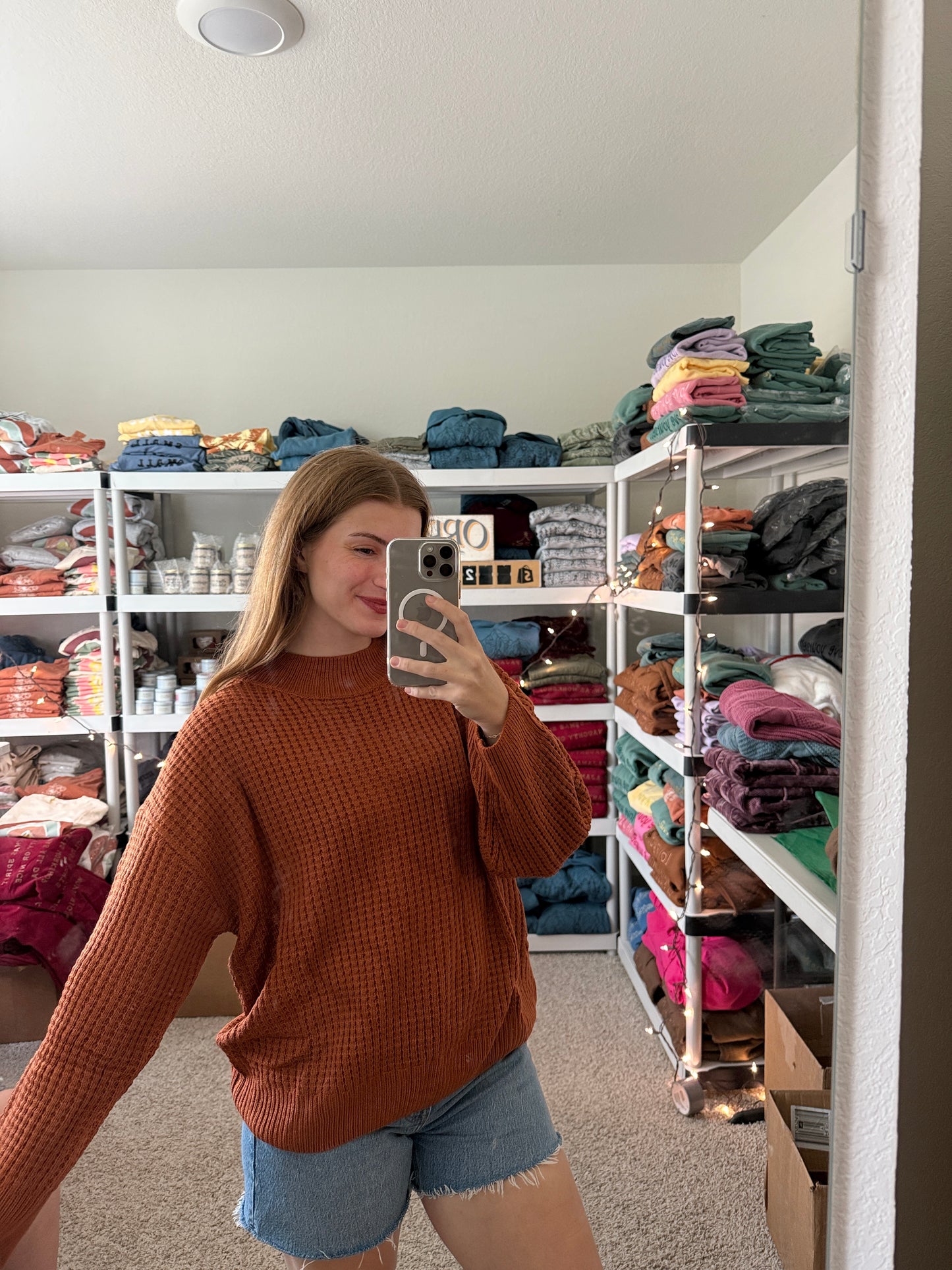 Mockneck Waffle Knit Rust Orange Sweater