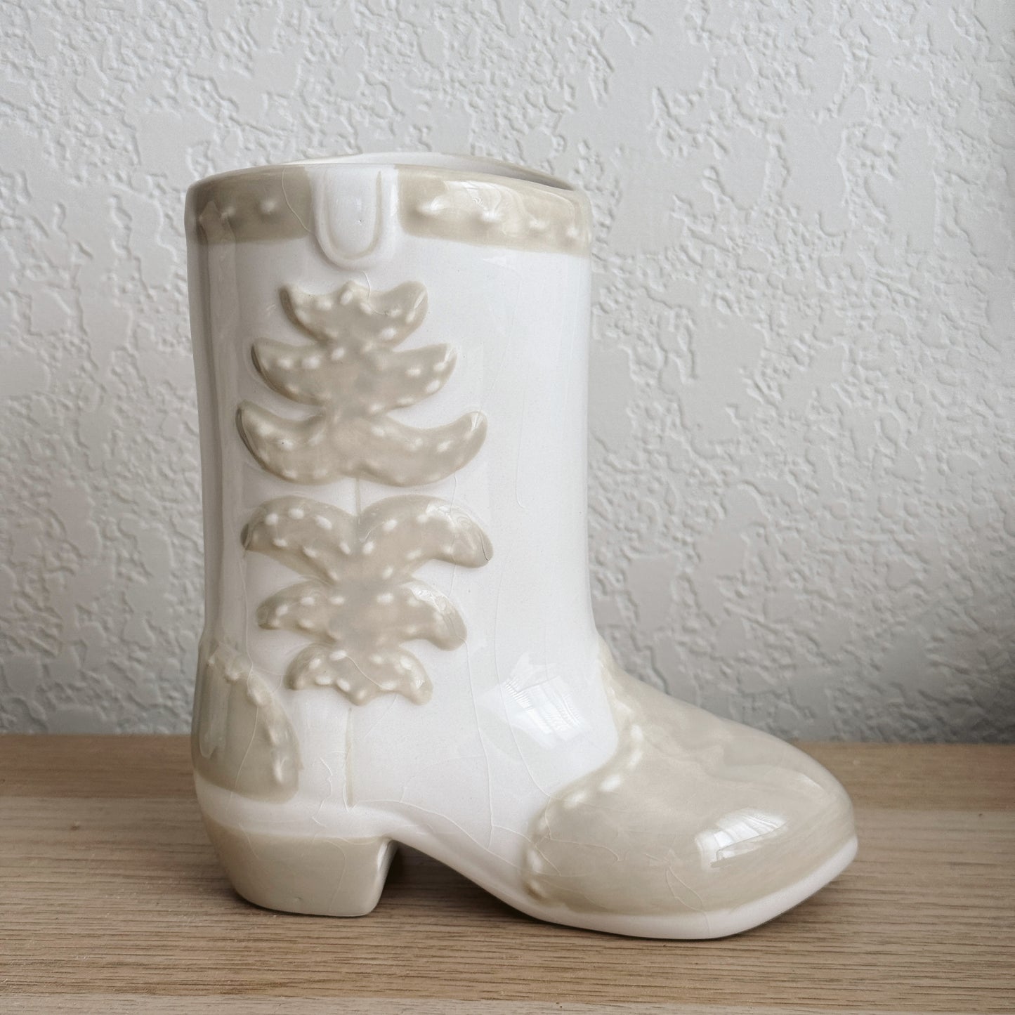 Cream Cowboy Boot Ceramic Vase