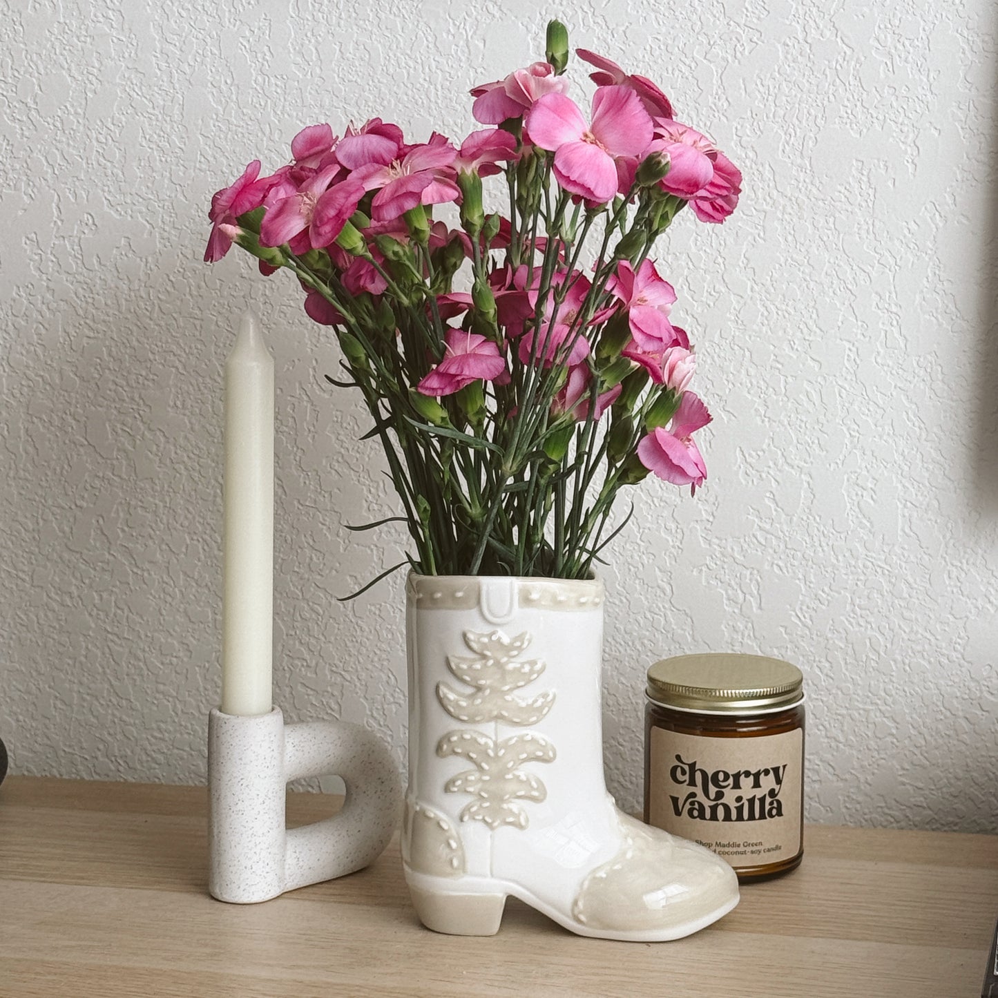 Cream Cowboy Boot Ceramic Vase