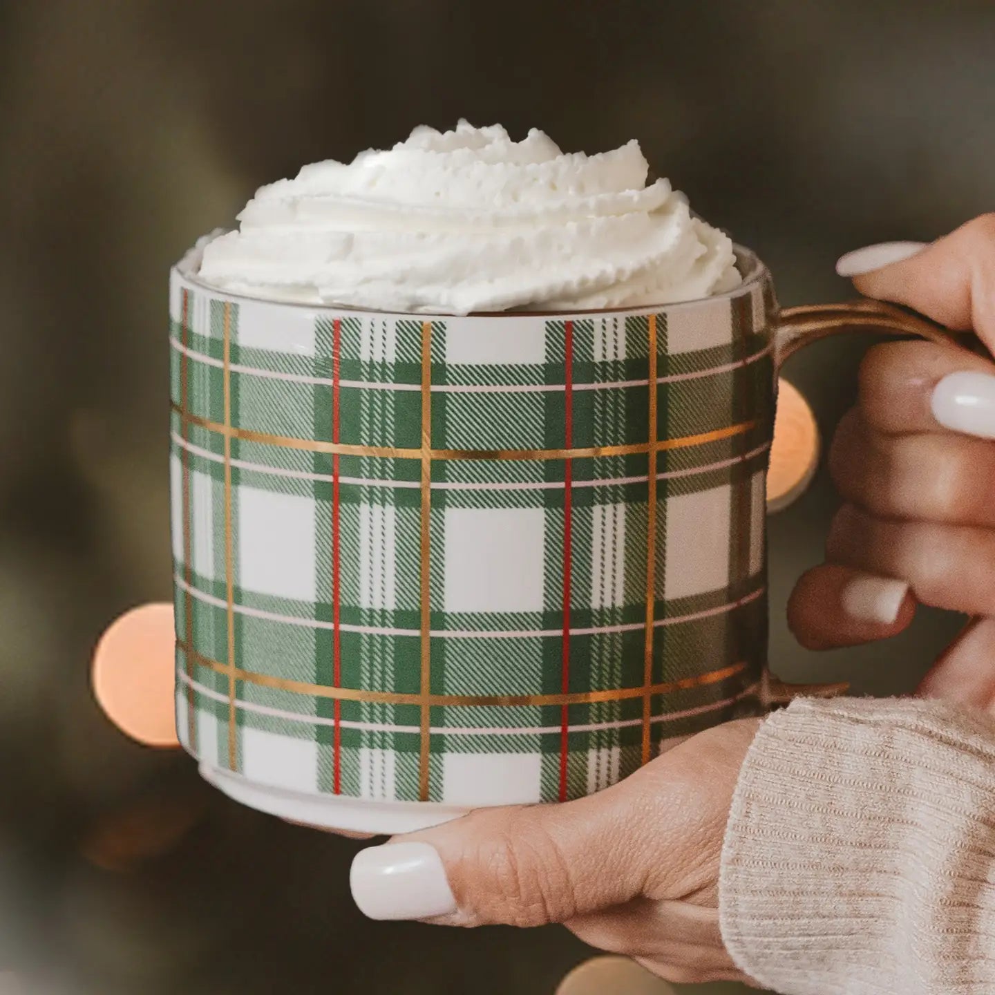 Green and Gold Plaid Large Mug