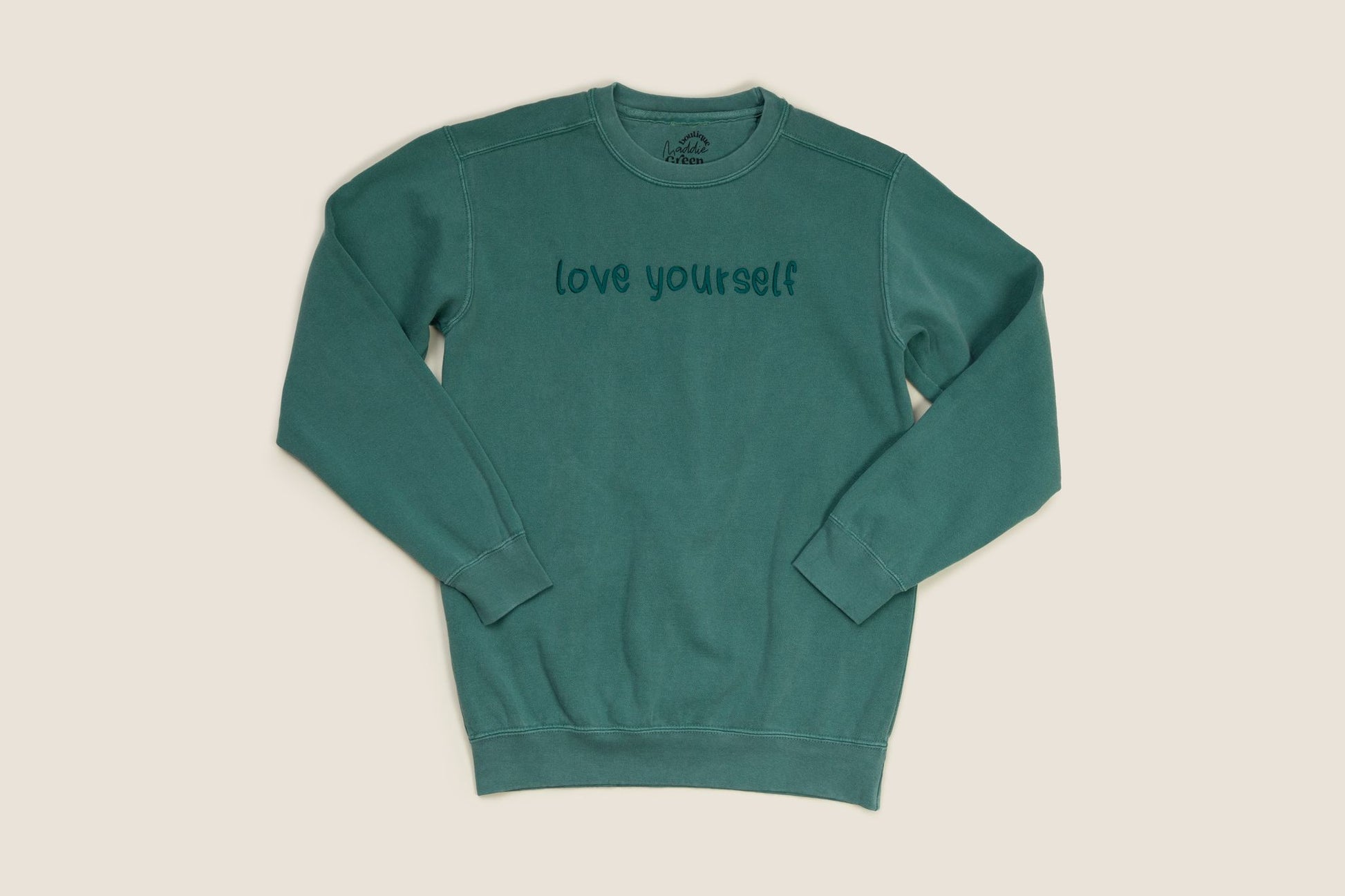 Green Love Crewneck – Boutique Maddie Comfort Yourself Embroidered Green Monochromatic Sw Luxe